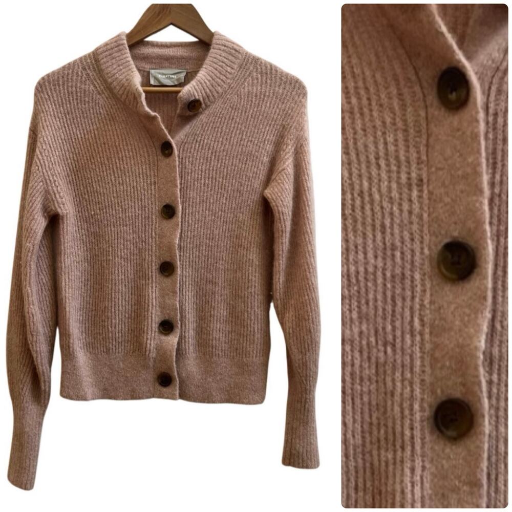 Everlane Dusty Rose Alpaca Blend Mock Neck Cardigan XS Cozy Soft Preppy